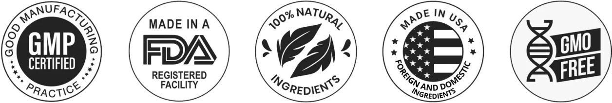 Gluco Armor certifications — Made in USA, GMP Certified, FDA Registered, 100% Natural, Non-GMO
